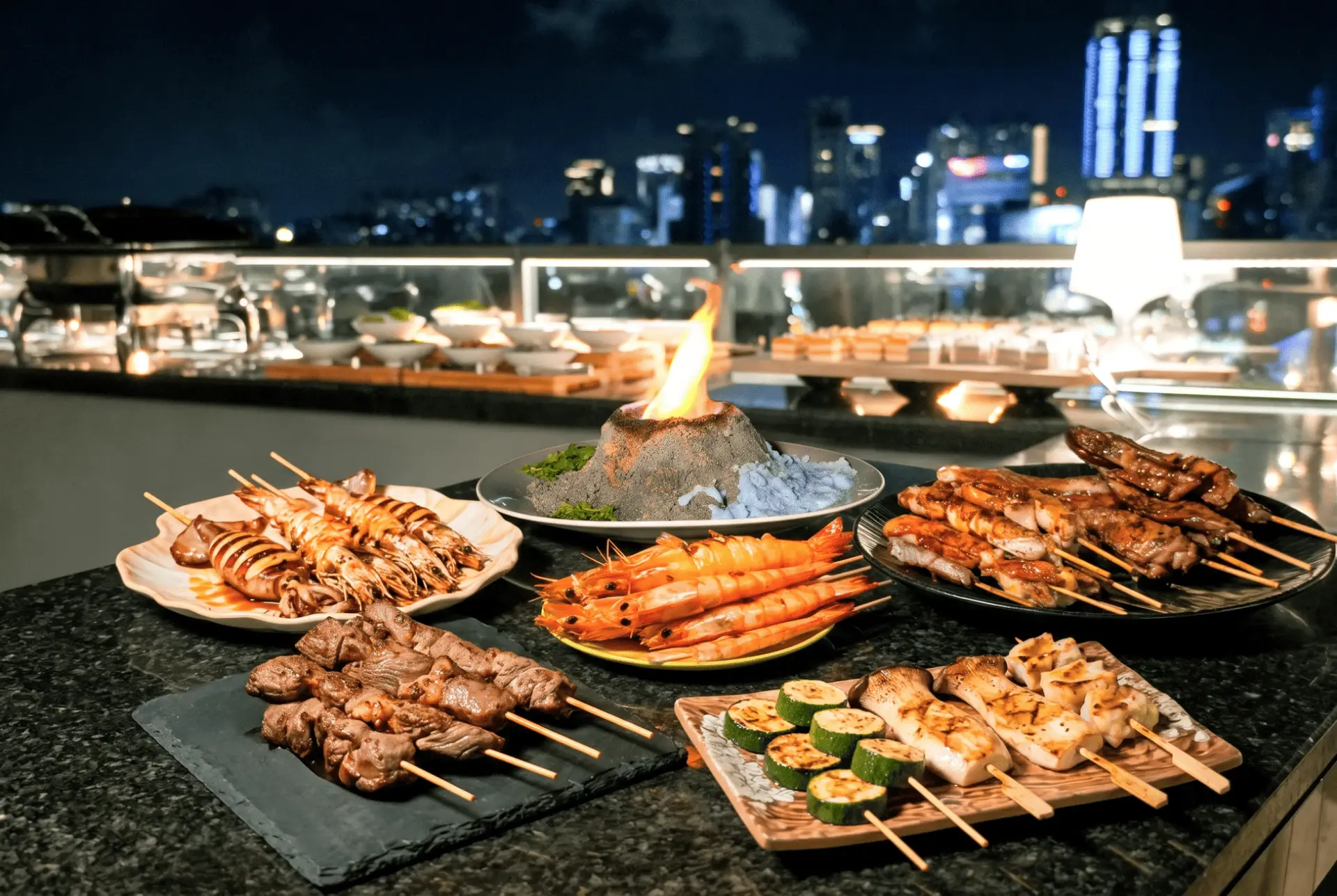 高雄英迪格酒店 Pier No.1 高空酒吧 中秋烤肉派對 「法式焰遇 Bbq」集結多款海陸串燒與燒烤料理，搭配 Pier No.1 高空夜景，打造中秋最 Chill 的城市烤肉派對。